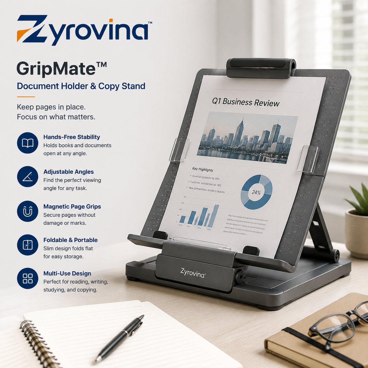 Zyrovina™ GripMate Document Holder & Copy Stand